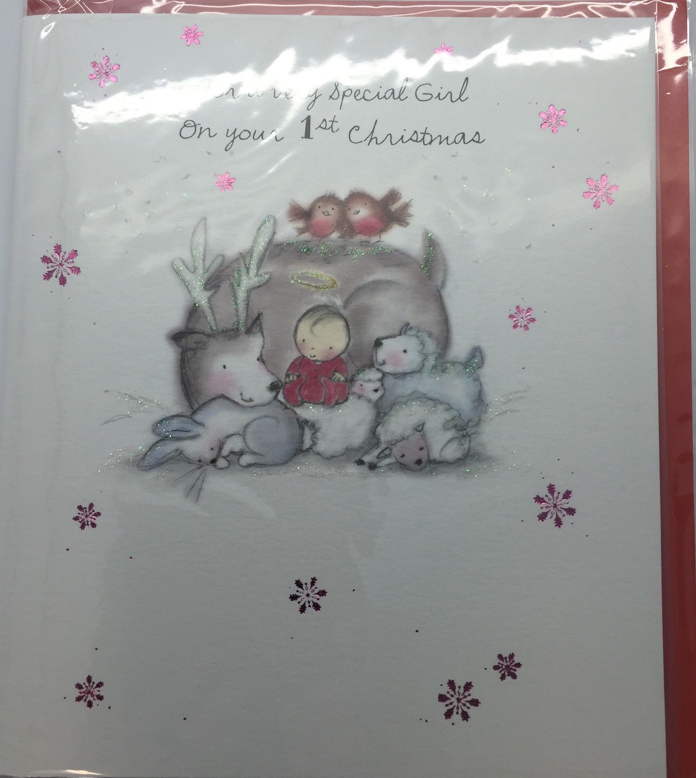 Cute Girl on Your 1st Christmas Nativity Christmas Card 