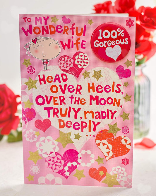 For Wife Includes 100% Gorgeous Valentine's Day Badge Fun Valentine's Day Card