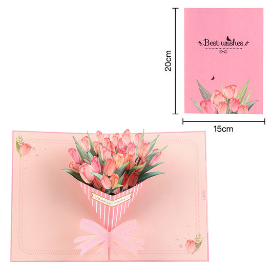 Golden Tulip Bouquet 3D Pop Up Greeting Card