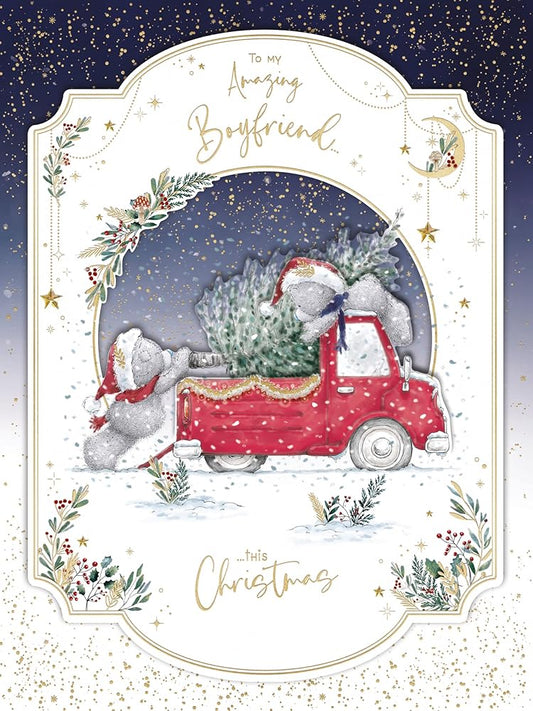 Bears With Truck And Xmas Tree Boyfriend Luxury Boxed Handmade Christmas Card