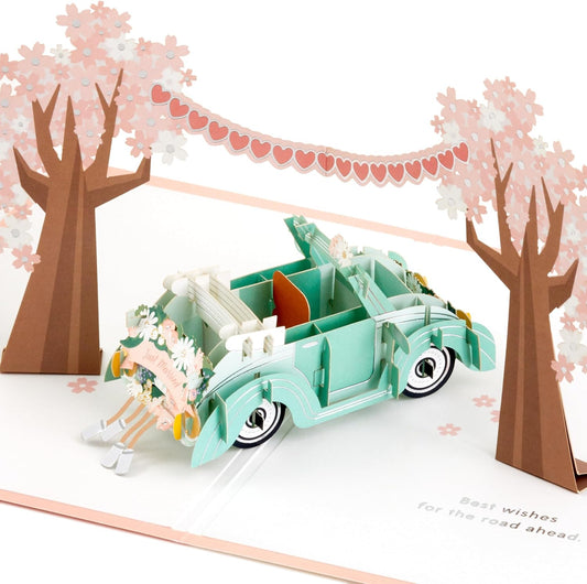 3D & Pop Up Classic Car Wedding Day Just Married Congratulations Card 