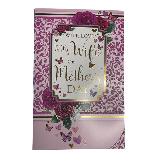 To My Wife Roses and Butterflies Design Mother's Day Card