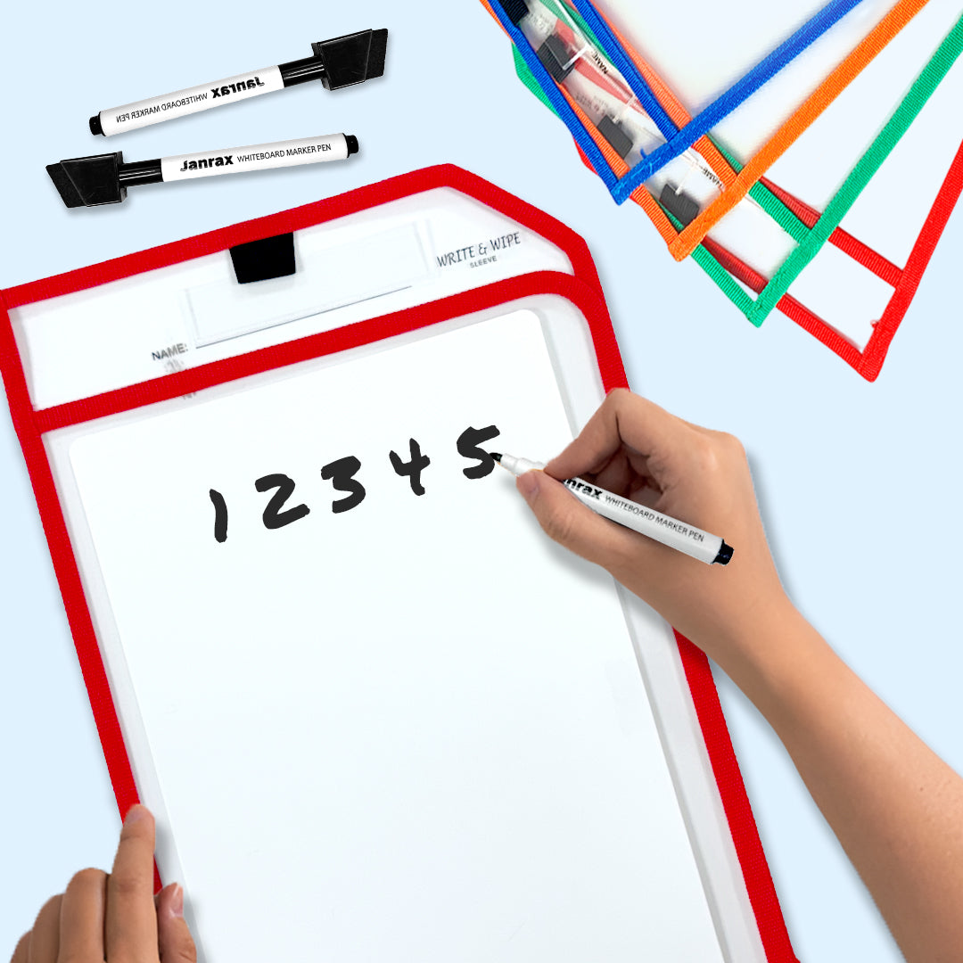 Orange Edge Clear Dry Erase Write and Wipe Reusable Sleeve Pocket