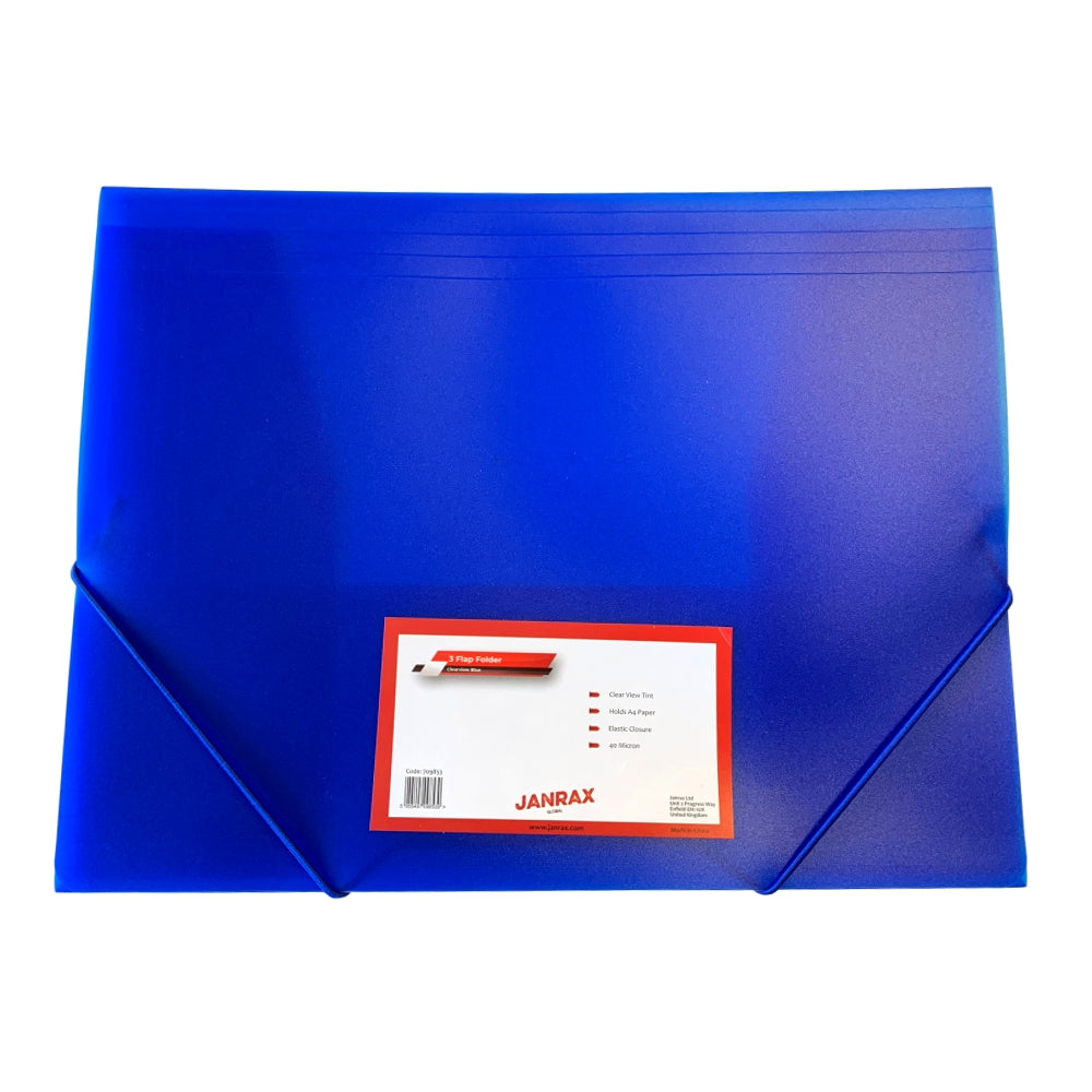 Pack of 120 A4 Clearview Blue 3 Flap Folders with Elasticated Closure