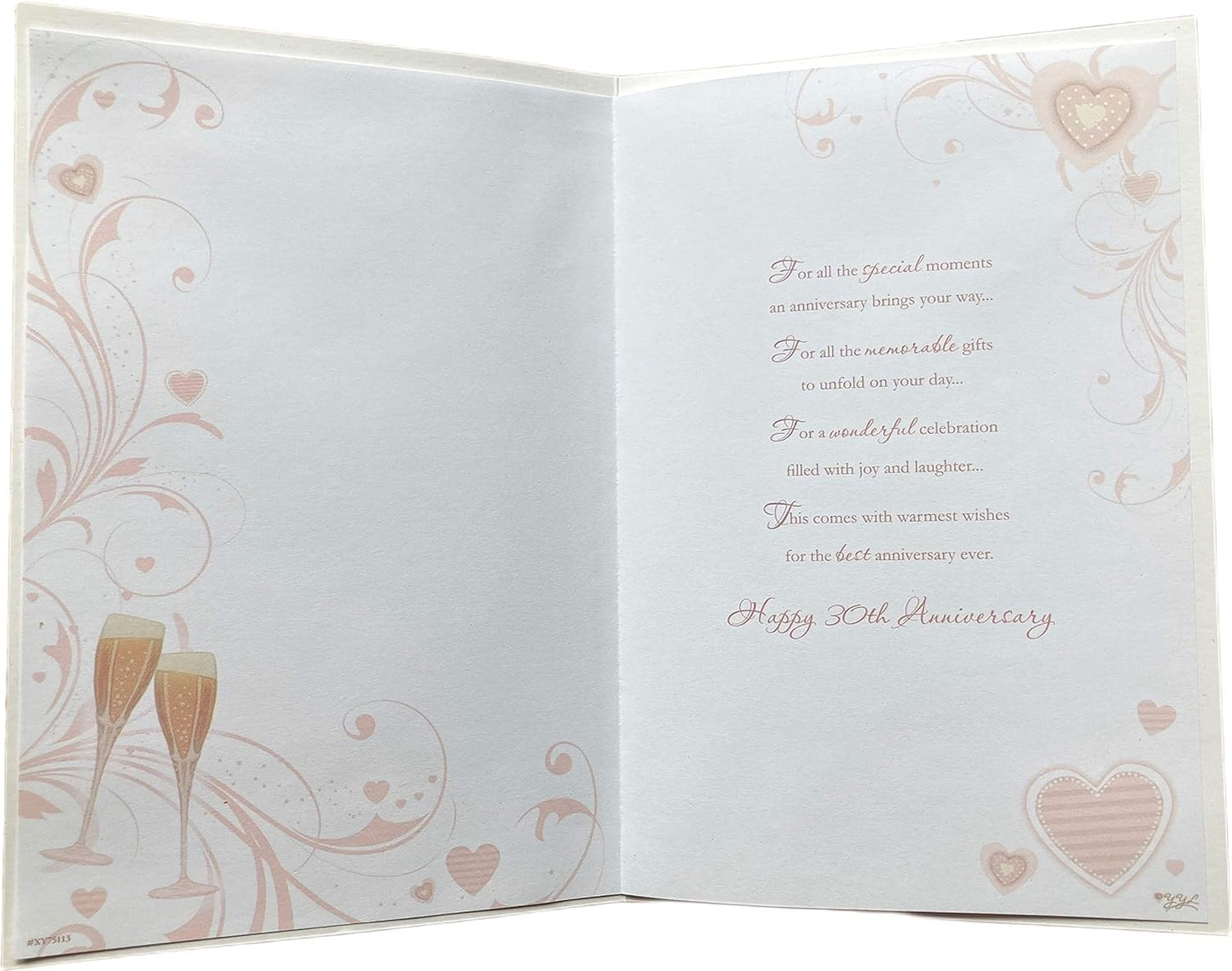 Heart Design Foil Finished Pearl 30th Anniversary Card