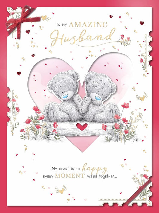 Bears Sat On Log Amazing Husband Luxury Boxed Handmade Valentine's Day Card