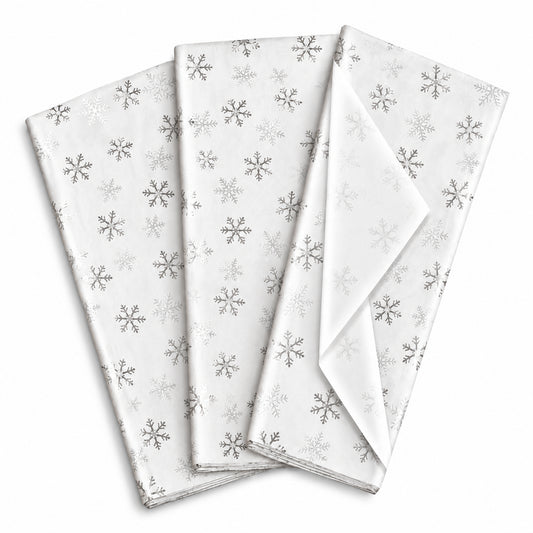 Pack of 5 Christmas Snowflakes Dots Design 50 x 70 cm Luxury Silver Foil Tissue Sheets