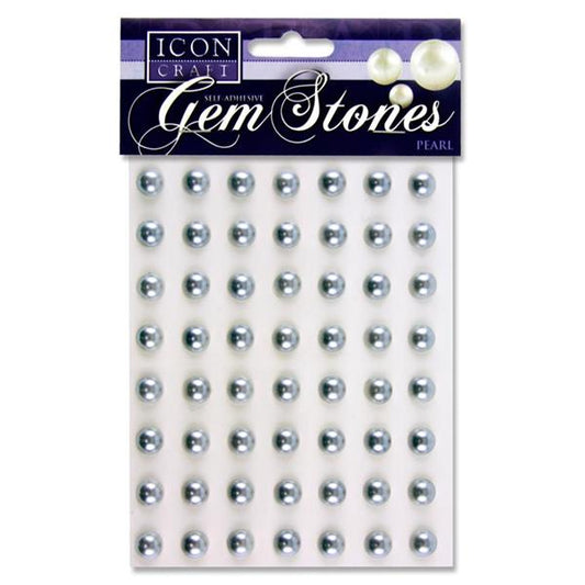 Pack of 56 Pearl Silver Self Adhesive 10mm Gem Stones by Icon Craft