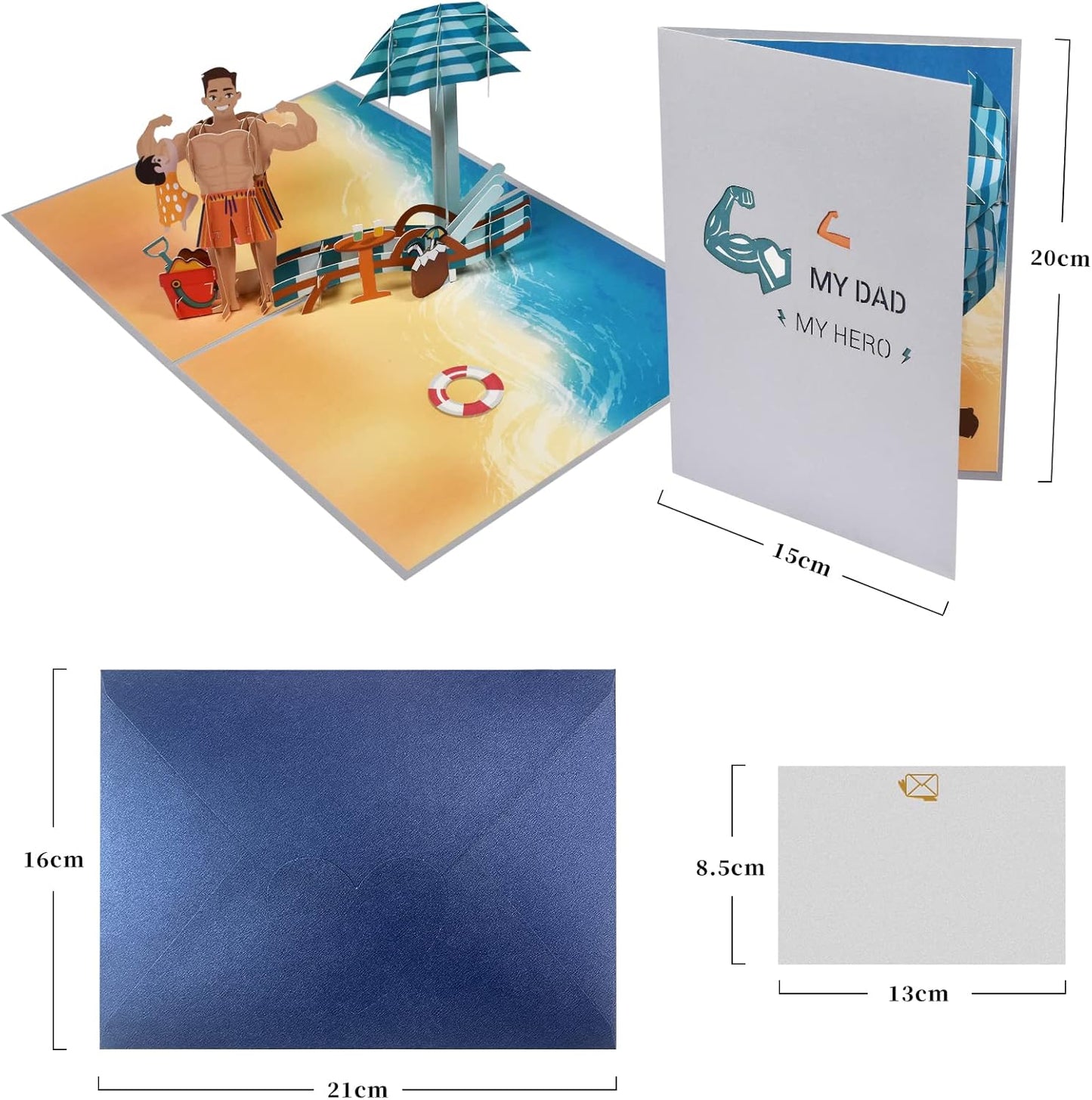 My Dad My Hero Beach Scene 3D Pop Up Greeting Card - Father's Day Birthday Thank You