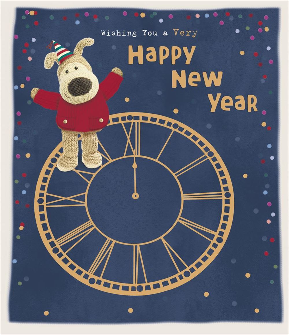 Boofle Standing On Clock New Year Card