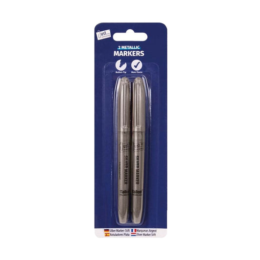 Pack of 2 Bullet Tip Metallic Silver Markers Pens