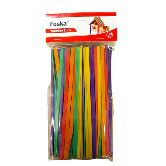 Pack of 100 Assorted Colour Wooden Craft Sticks
