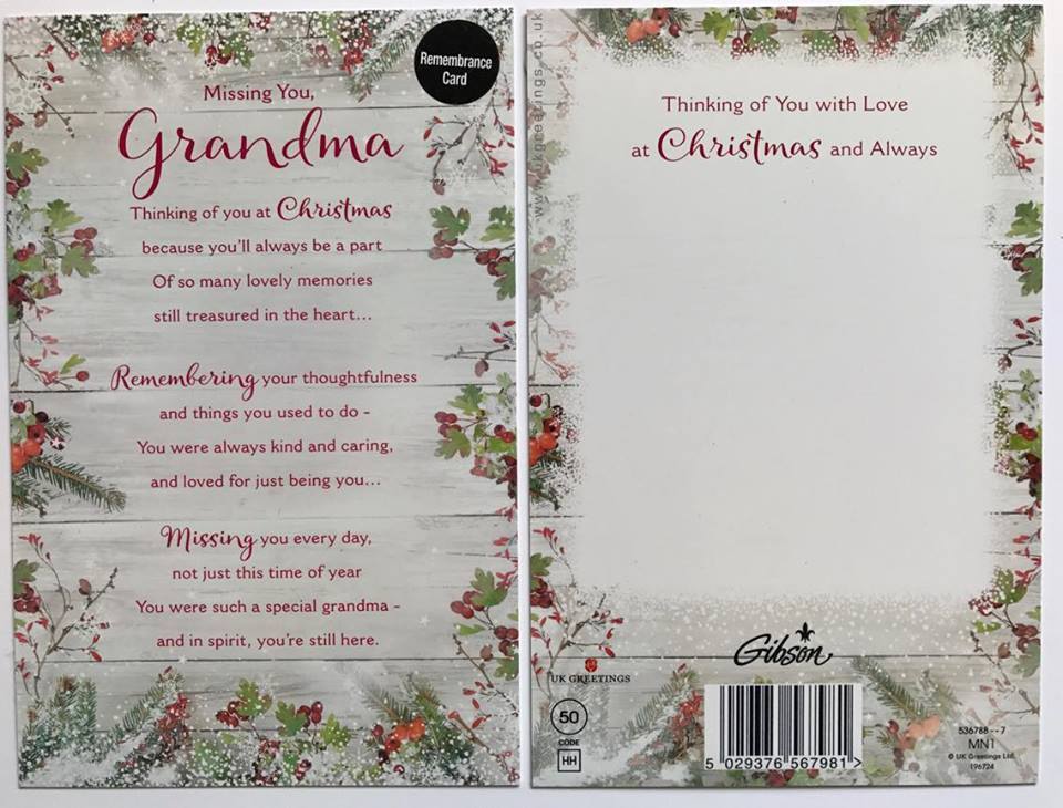 Missing You GRANDMA Special Words Remembrance Christmas Grave Memorial Card 