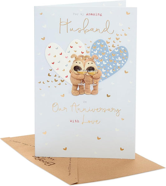 Boofles with Champagne Husband Anniversary Card