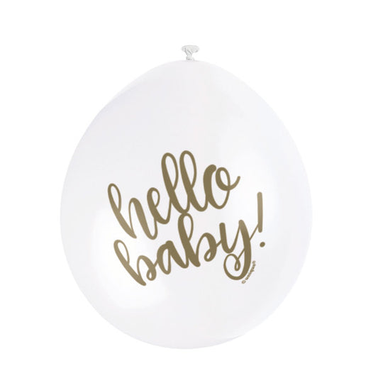 Pack of 10 White "Hello Baby" 9" Latex Balloons