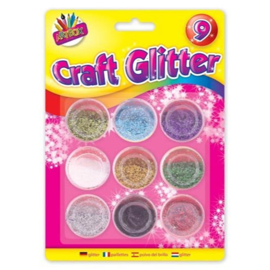 Pack of 9 Metallic Colour Glitter Pots
