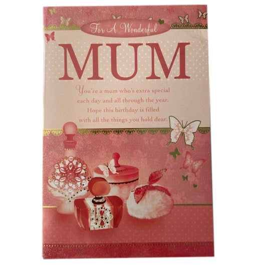 For A Wonderful Mum Perfume & Butterfly Design Birthday Card