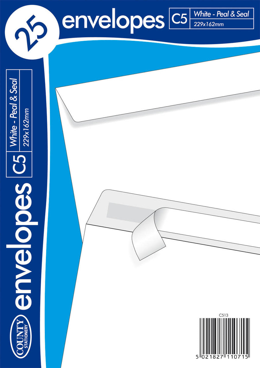 County Peel & Seal 25 Pack C5 Envelopes White (80gsm)