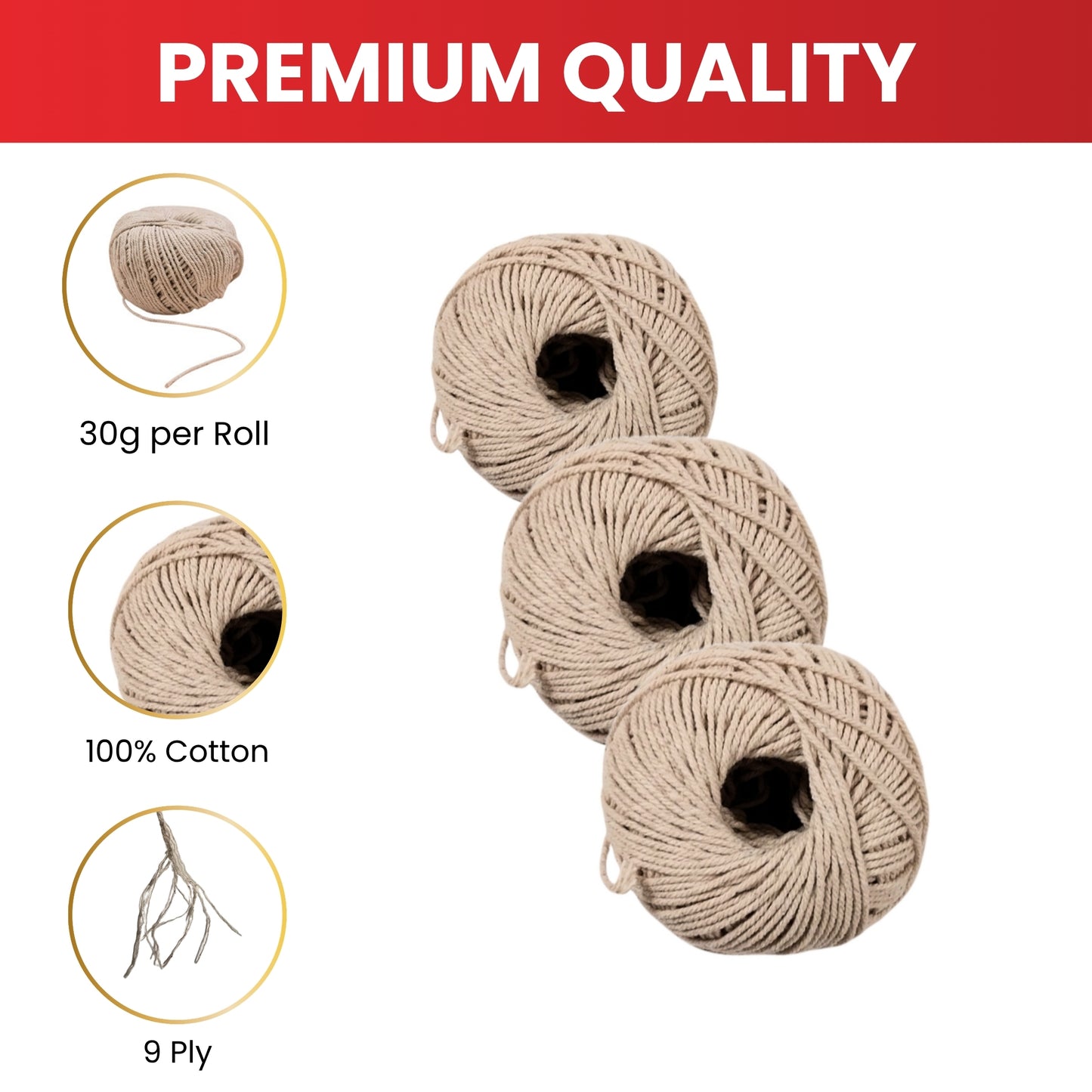 Pack of 36 Cotton Twine Rolls 9 Ply 30g Per Roll for Crafting and Packaging