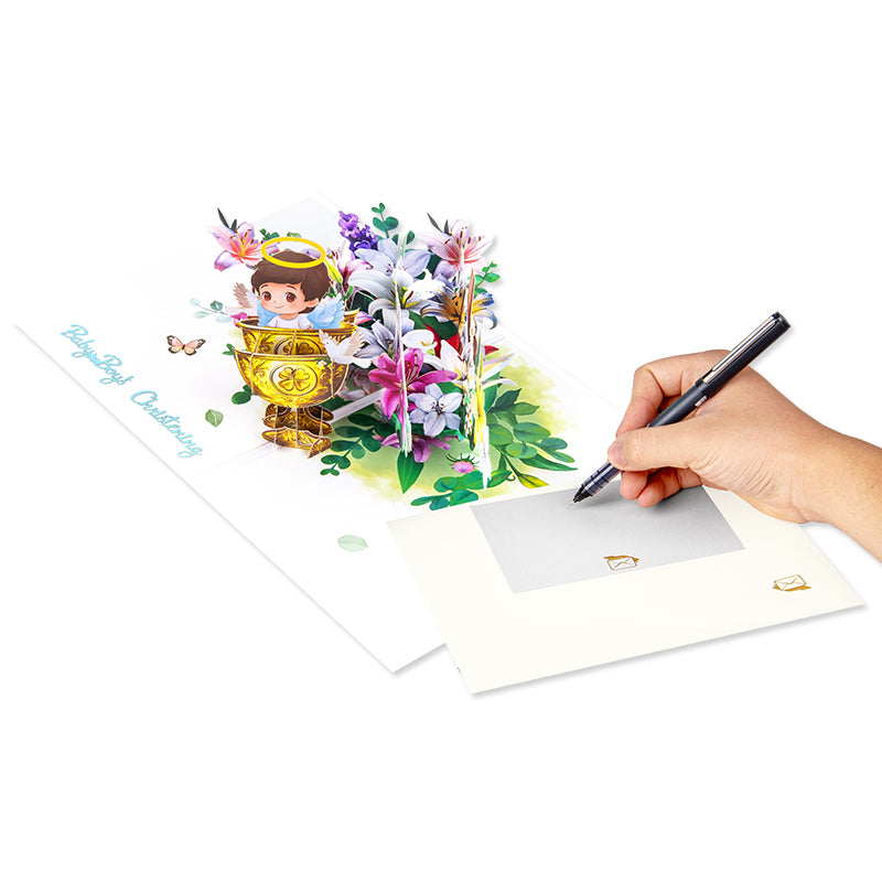 Blessed Beginnings Boy’s Baptism Pop Up Card