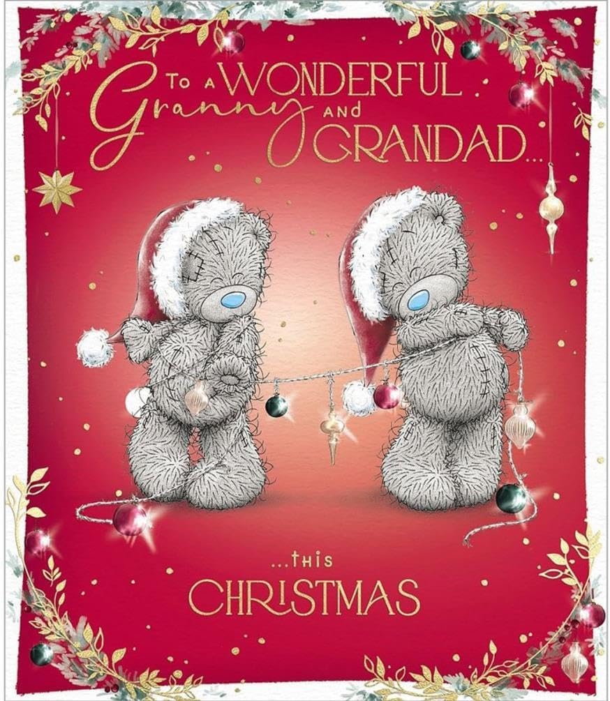 Bears With String Of Baubles Wonderful Granny & Grandad Christmas Card.
