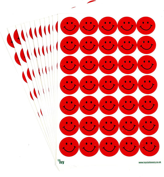 Pack of 420 Red A5 Smiley Face Stickers