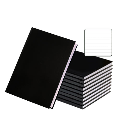 Pack of 10 A5 160 Pages 8mm Ruled Charcoal Black Casebound Notebooks