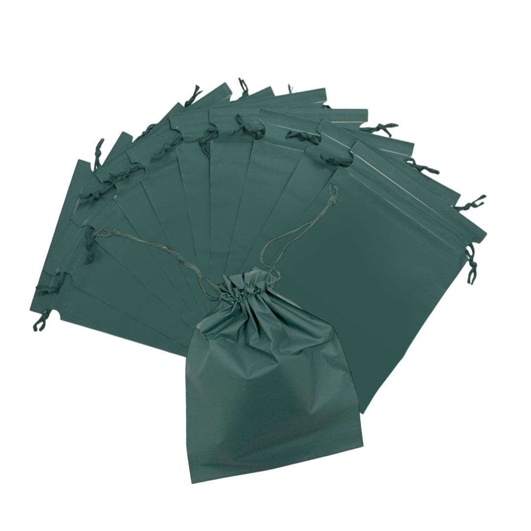 Pack of 50 Green Coloured 21x29cm PEVA Frosted Drawstring Bags