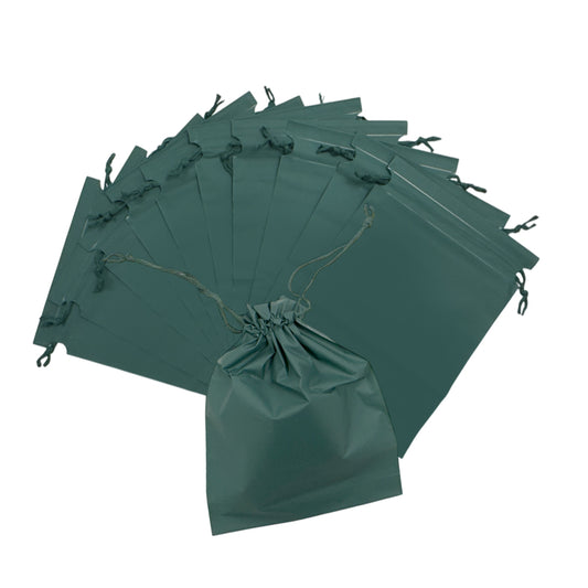 Pack of 50 Green Coloured 21x29cm PEVA Frosted Drawstring Bags
