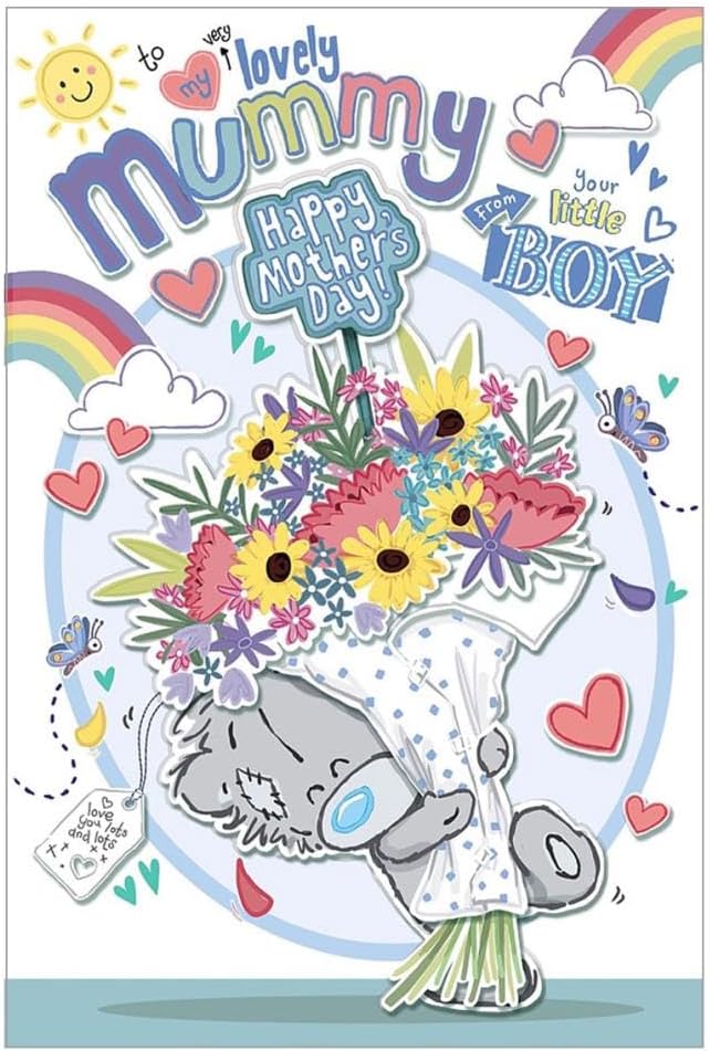 Lovely Mummy Bear With Flowers Design Mother's Day Card From Little Boy 