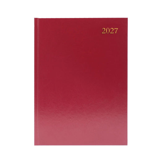 Janrax 2027 A4 Day Per Page Appointments Burgundy Desk Diary