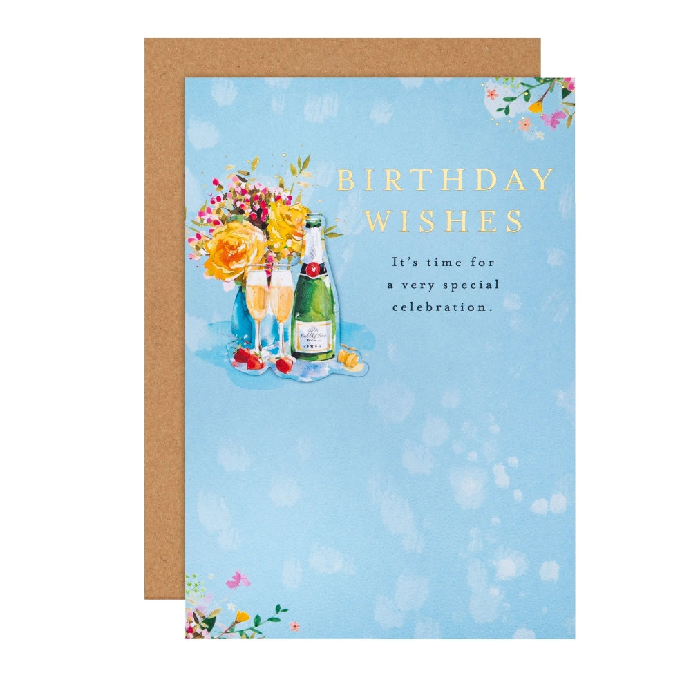 Champagne & Flowers Design Birthday Card