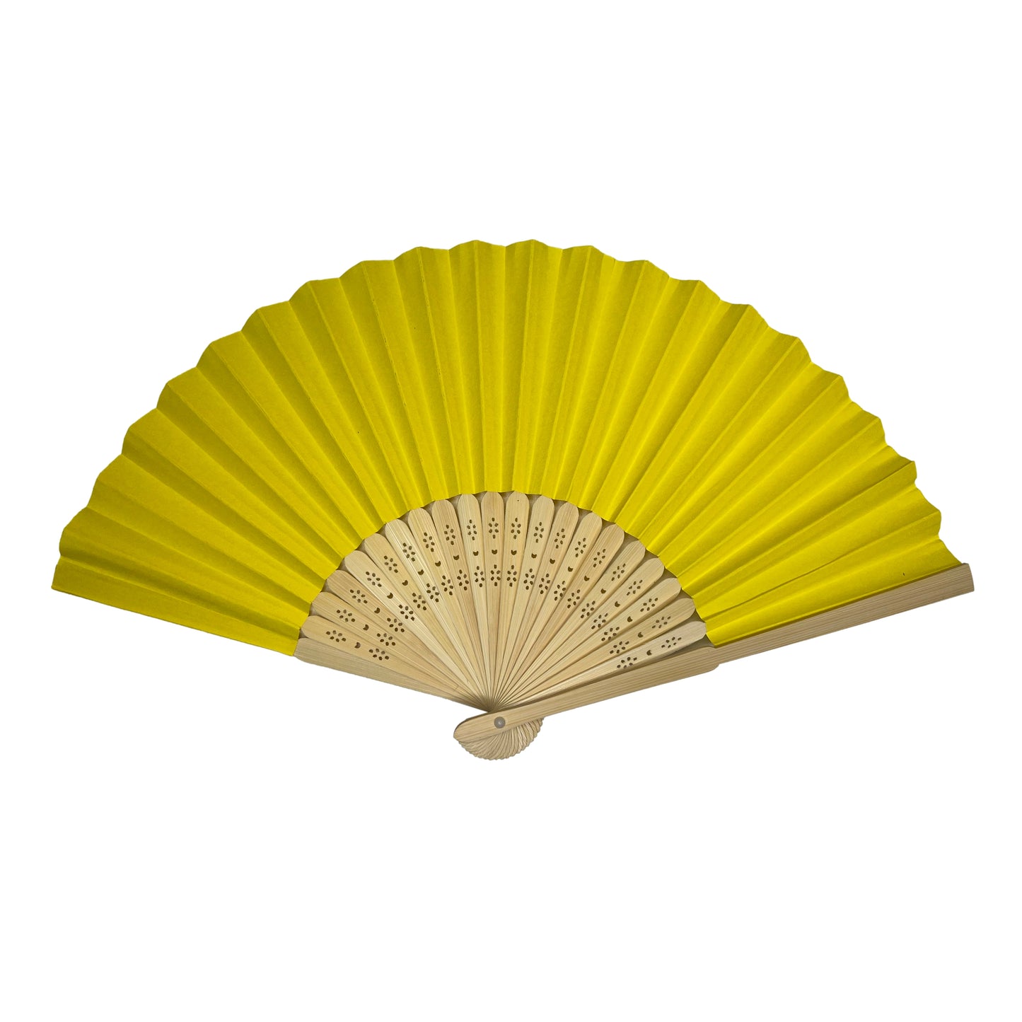 Yellow Paper Foldable Hand Held Bamboo Wooden Fan by Parev