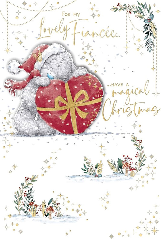 Bear And Heart Shaped Gift Fiancée Luxury Handmade Christmas Card