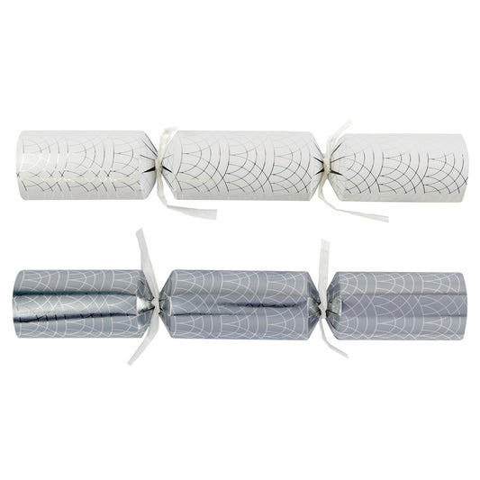 Pack of 50 Silver and White Geometric Pattern Christmas Dinner Crackers