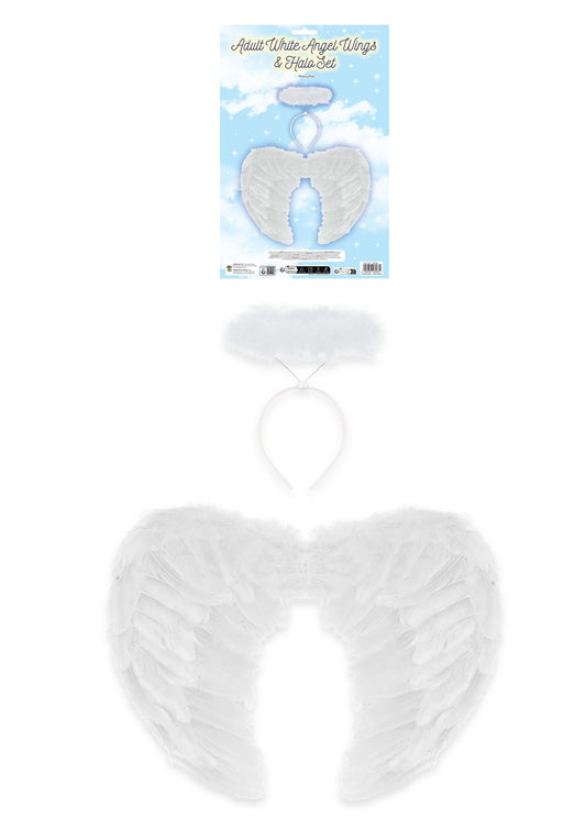 12 Packs of 2 Pieces Adult White Angel Wings and Halo Fancy Dress Set
