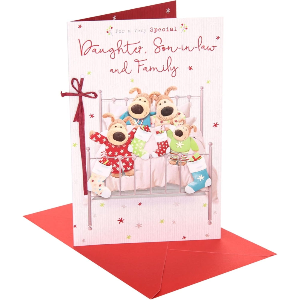 Boofles with Stockings Daughter, Son In Law and Family Christmas Card