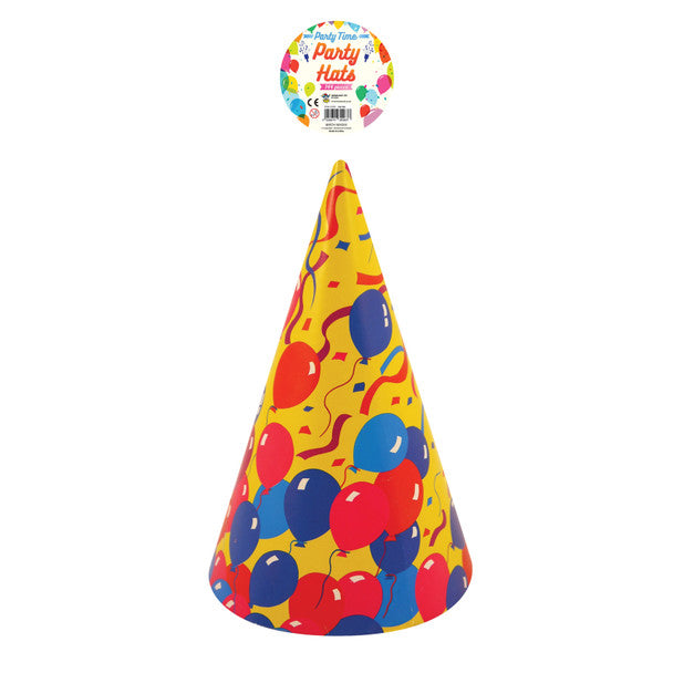Pack of 24 Colourful Balloons Design Cone Birthday Party Hats