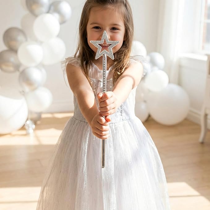 Pack of 10 35cm Silver Star Wand Fancy Dress Accessory