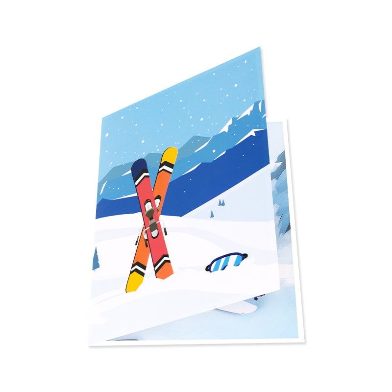 Frozen Fun Ski & Snowboard 3D Pop Up Greeting Card - Holiday Sport Christmas Birthday 