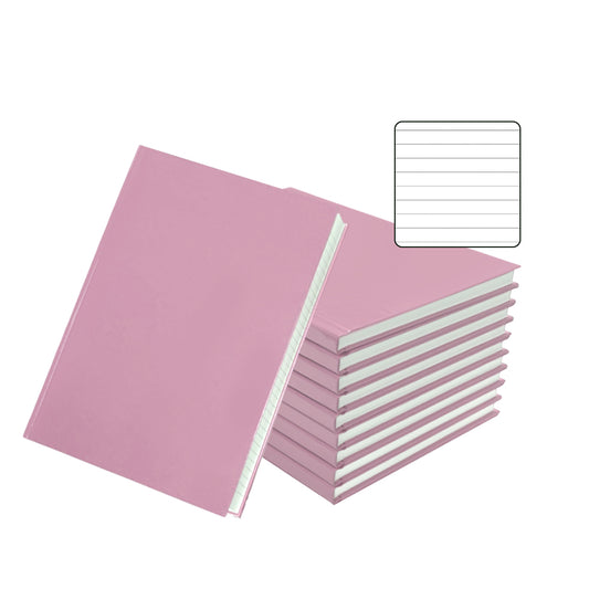 Pack of 10 A5 160 Pages 8mm Ruled Pink Casebound Notebooks