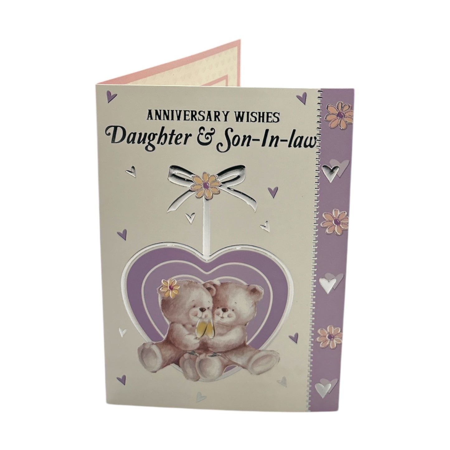 Daughter & Son-in-law Cute Teddies In Purple Heart Anniversary Card