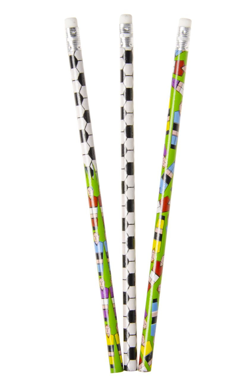 Pack of 12 Coloured Football Design Pencils with Eraser