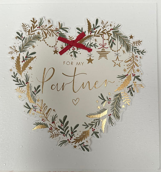 Partner Luxury Christmas Card Heart Wreath Design 