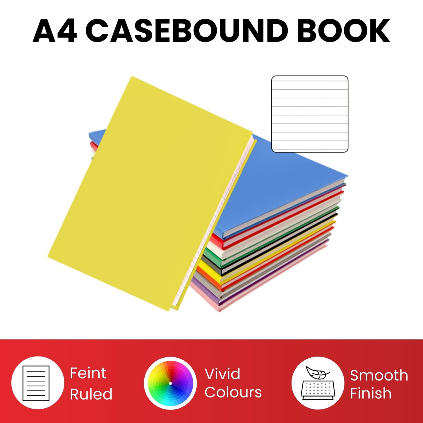 Pack of 5 A4 160 Pages 8mm Ruled Blue Casebound Notebooks