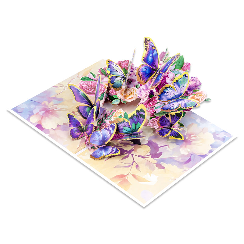 Flutter Bloom 3D Butterfly & Rose Pop Up Greeting Card - Birthday Mother Anniversary Valentine's Day