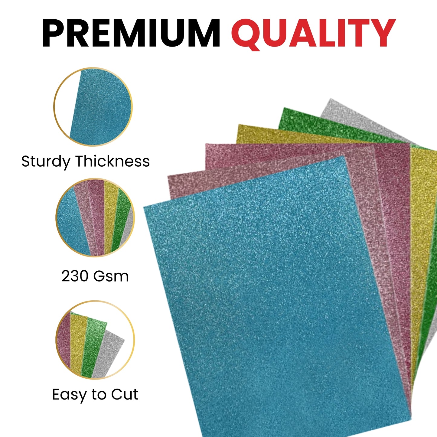 Pack of 60 A4 Assorted Easter Coloured 230gsm Craft Glitter Card Sheets – 6 Colours (10 each)