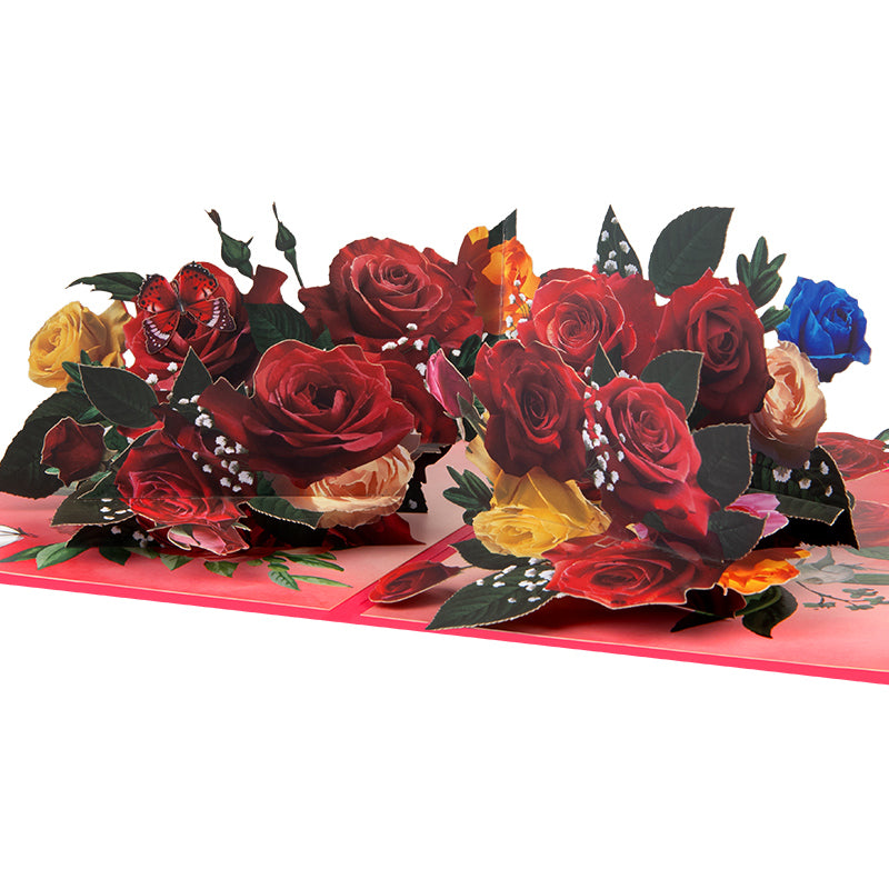 Love in Full Bloom Rose Bouquet Pop Up Greeting Card