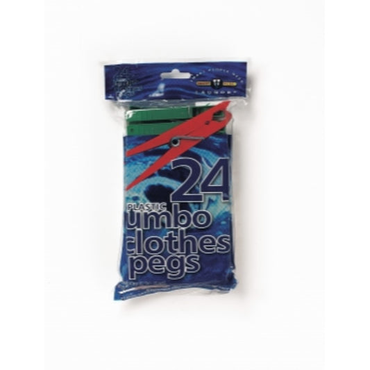 24 Jumbo Plastic Clothes Pegs - Assorted Colours