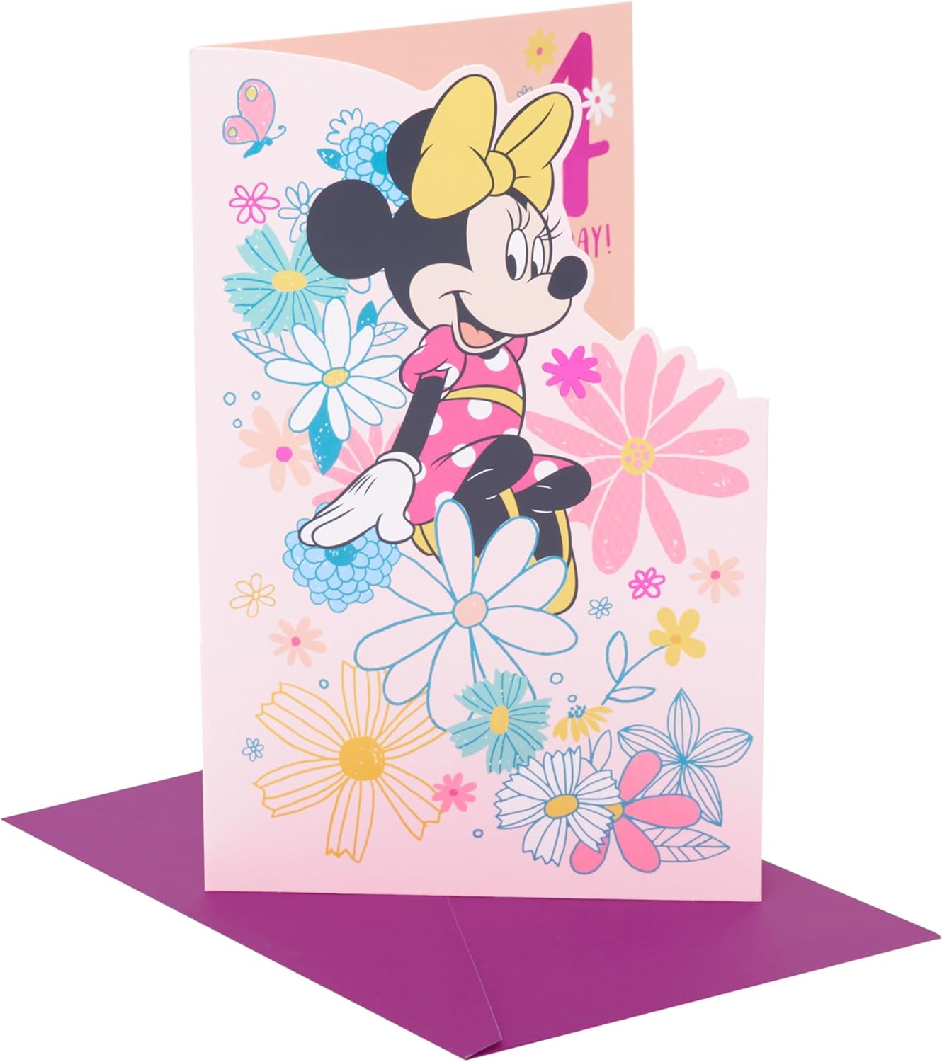 Floral Disney Minnie Mouse Age 4 Birthday Card